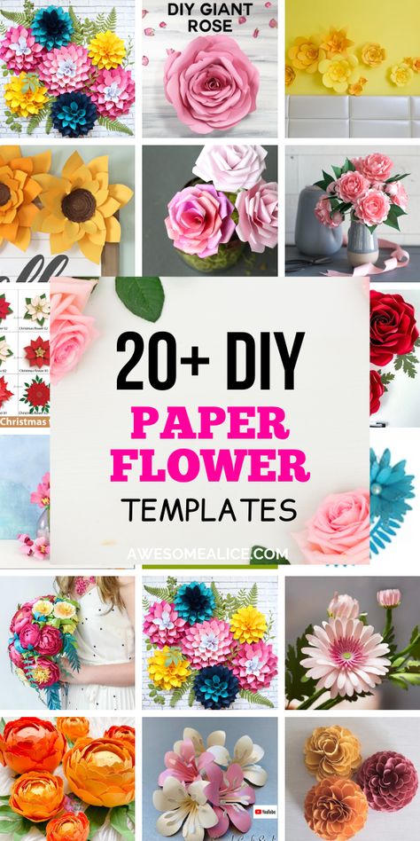 These 20+ DIY paper flowers templates are the perfect addition to any DIY gift project or decor piece. Use your Cricut or Silhouette machine. Pattern For Paper Flowers, Dahlia Paper Flower Template, Diy Paper Flower Wreath, Free Paper Flower Template, Flower Petal Template Free Printable Paper Roses, Cricut Paper Flowers Projects, Large Paper Flowers Diy Templates, Large Paper Flowers Diy Easy, Free Paper Flower Templates Printables