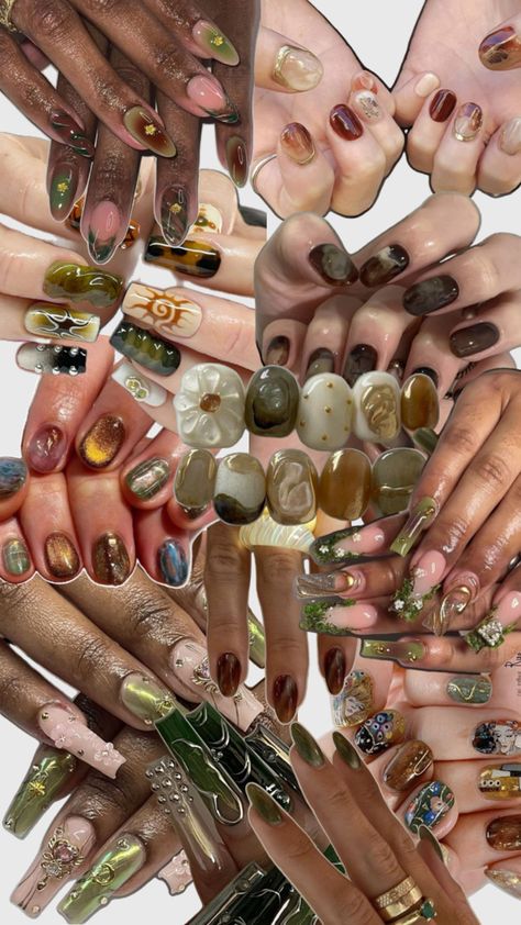 Earthy Nails, Euphoria Nails, Boho Nails, Earthy Aesthetic, Earthy Style, Nails Aesthetic, Aesthetic Green, Jewelry Tattoo, Boho Green