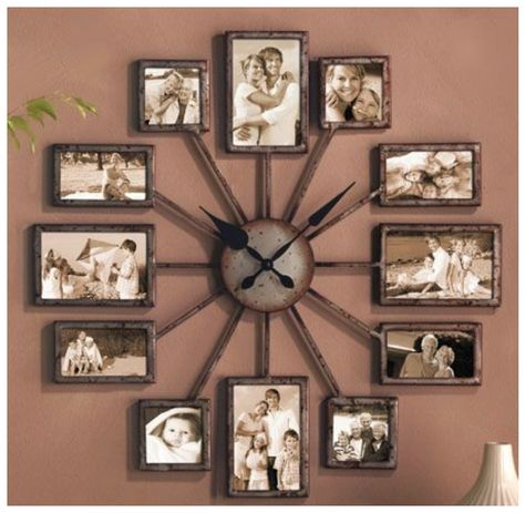 Unique Wall Clocks Large - Foter Wall Collage Picture Frames, Family Wall Clock, Picture Clock, Photo Wall Clocks, Frame Wall Collage, Large Family Photos, Photo Clock, Wall Collage Decor, Family Picture Frames