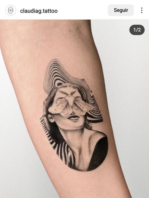 Woman with moth and psychedelic waves Woman Screaming Tattoo, Abstract Moth Tattoo, Trippy Tattoos For Women, Heather Tattoo, Tattoos Abstract, Geometric Art Tattoo, Tattoos Japanese, Tattoos Watercolor, Tattoo Ideas Unique