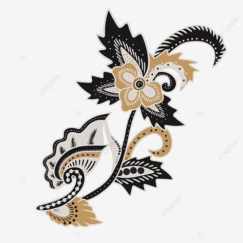 Indonesian Flower Tattoo, Batik Aesthetic, Batik Illustration, Batik Png, Batik Flora, Batik Simple, Batik Nusantara, Batik Flower, Malaysian Batik