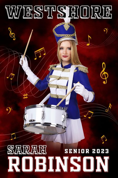 Senior Marching Band Sports Poster Template, perfect for Marching Bands, Sports Teams, Individuals, High School, Photographers, or Senior Sports Memory Mate competitions. The Digital This Sign Photoshop/PSD Template can be easily edited in Photoshop and printed for high-quality digital prints. the perfect template for High Schools, Seniors Nights, athletes, and sports enthusiasts! With instant download and easy-to-edit features. #SportsPoster #DigitalTemplate #Marchingband #SeniorNightBand Senior Night Banner, Senior Night Cheer, Photoshop Collage Template, Senior Night Poster, High School Posters, Band Banners, Senior Banner, High School Marching Band, Marching Bands