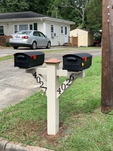 Dual Mailbox Post Ideas, Double Mailbox Ideas, Double Mailbox Post Ideas, Mailbox Post Ideas, Double Mailbox, Double Mailbox Post, Modern Mailbox Design, Hacienda House, Mailbox Makeover