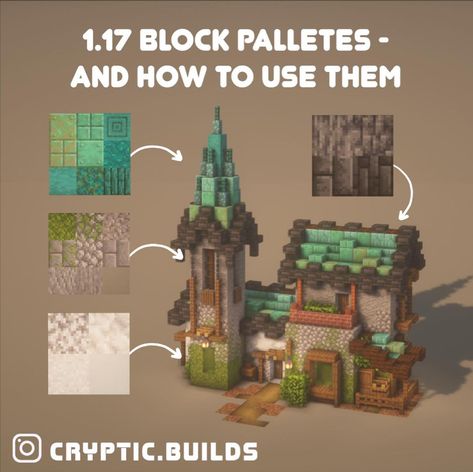 Some palettes for the new blocks! The house design is inspired by @din0h_mc 🦖 ————————— Follow @cryptic.builds for more similar content!… Types Of Minecraft Houses, All Minecraft Blocks, Minecraft Block Pallet Ideas, Minecraft Pallete Ideas, Mc Block Palettes, Minecraft Build Pallets, Minecraft Blocks Palette, Minecraft House Palette, Block Pallet Minecraft