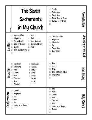 Look to Him and be Radiant: Finding the Seven Sacraments in My Church {scavenger hunt & technology project} Ccd Class Ideas, Seven Sacraments Activities, 3rd Grade Catechism, 7 Sacraments Catholic Symbols, 7 Sacraments Activities Free Printable, Church Scavenger Hunt, 7 Sacraments Catholic Activities, Sacraments Craft, Catholic Worksheets For Kids