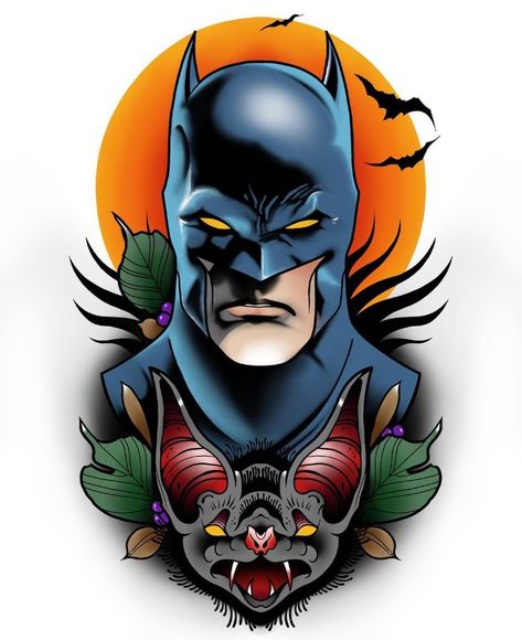 Batman Bruce Wayne, Vintage Tattoo Art, Neo Tattoo, Sticker Tattoo, Batman Tattoo, Comic Tattoo, Marvel Tattoos, Temecula California, Batman Poster