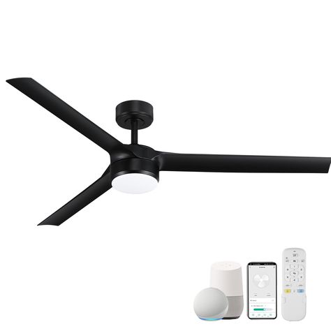 60  Large Smart Ceiling Fans with LED Lights and Remote,Indoor Outdoor Black Ceiling Fan Controlled by WIFI Alexa App,Quiet DC Motor,6 Speed,Dimmable,Modern 3 Blades for Bedroom Living Room Patio Exterior Ceiling Fans, Large Ceiling Fans, Industrial Ceiling Fan, Living Room Patio, Alexa App, Industrial Ceiling, Black Ceiling Fan, Outside Patio, Black Ceiling