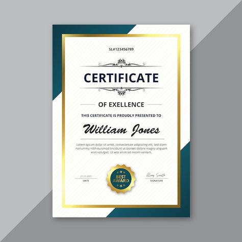 New certificate design Premium Vector | Premium Vector #Freepik #vector #degree #graduation-certificate #certificate #certificate-achievement A4 Certificate Design, Certificate Design Ideas, Award Certificate Design, Graduation Certificate Design, Certificate Design Inspiration, Certificate Ideas, Green Certificate, Certificate Graduation, Degree Graduation