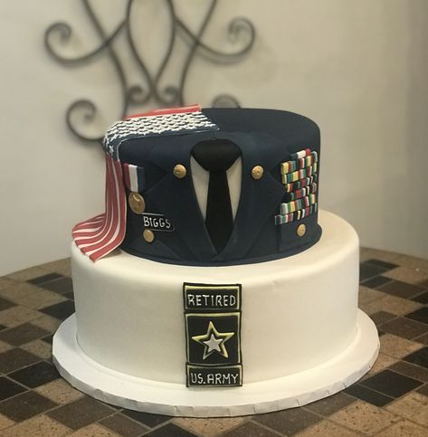 Army retirement cake Army Retirement Cake Ideas, Army Retirement Cake, Military Retirement Cake, Retirement Cake Ideas, 11 Cake, Navy Retirement, Military Retirement Parties, Crumb Coat, Army Cake