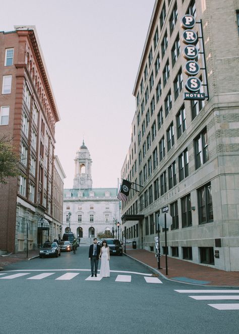 Portland Maine City Hall Wedding, Portland Maine Wedding, Diy Arbour, Portland Hotels, Marble Staircase, City Hall Elopement, City Elopement, Ceremony Photos, Portland City