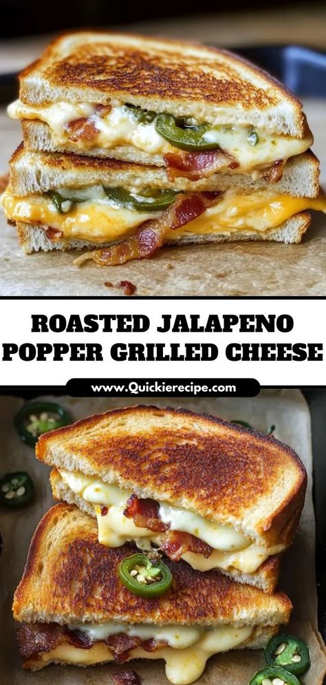 Spicy, creamy, and cheesy, this Roasted Jalapeno Popper Grilled Cheese takes comfort food to a whole new level. With roasted jalapenos and melty cheese, it’s a flavor-packed sandwich you’ll love. Ingredients: 4 slices of bread 1 cup shredded cheddar cheese 1/4 cup cream cheese 2 roasted jalapenos, chopped A spicy, cheesy sandwich that’s bold and satisfying Roasted Jalapenos, Spicy Grilled Cheese, Popper Grilled Cheese, Bacon Grilled Cheese Sandwich, Cheesy Sandwich, Jalapeno Popper Grilled Cheese, Bacon Grilled Cheese, Roasted Jalapeno, Classic Grilled Cheese