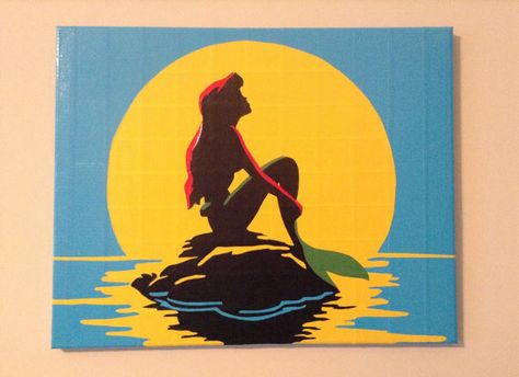 Ariel Painting, Diy Art Projects Canvas, Little Mermaid Painting, Disney Canvas Paintings, Canvas Painting Quotes, Disney Canvas Art, Disney Canvas, Disney Paintings, Tape Painting