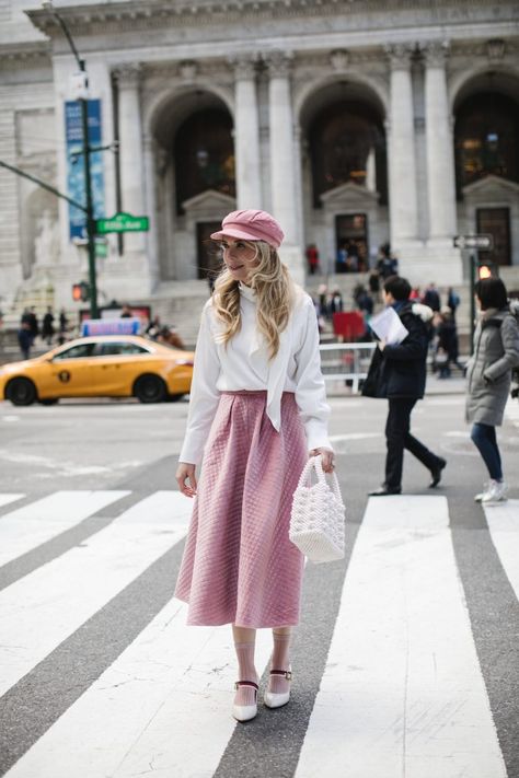 The Prettiest Pink Midi Skirt! | About The Outfits Pink Midi Skirt Outfit, Chicwish Skirt, Pink Midi Skirt, Quilted Skirt, Full Midi Skirt, Baker Boy Cap, Midi Skirt Outfit, Socks And Heels, Church Outfits