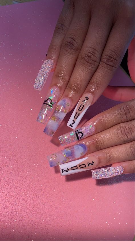 your nail tech, brit on Twitter: "Libra SZN💕✨♎️… " 21 Birthday Nails Acrylic Long, 20 Birthday Nails Designs, Libra Nail Ideas, 21st Birthday Acrylic Nails, Libra Acrylic Nails, Libra Birthday Nails Design, 21 Birthday Nails Acrylic, Long Birthday Nails Inspiration, 2002 Nails