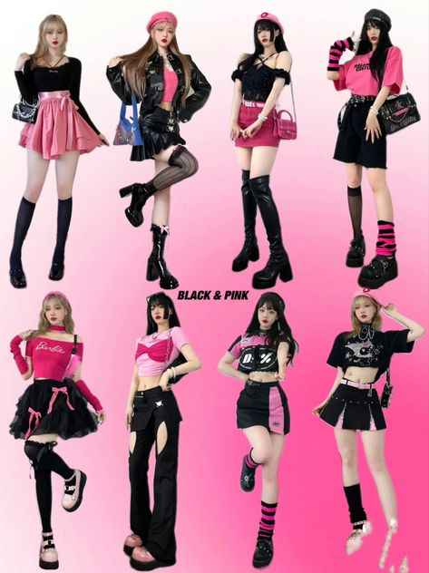 Y2k Pink And Black Outfit, Y2k Outfits Concert, Hot Pink Concert Outfit, Blackpink Outfits Ideas, Black Pink Outfit, Pink Concert Outfit, Style Your Clothes, Pink Alternative Fashion, Cute Pink Outfits