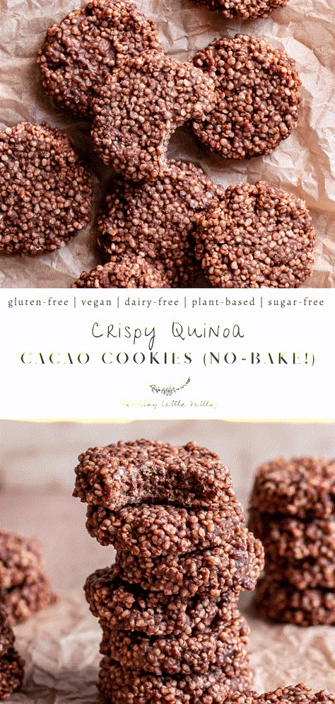 Quinoa Puff Dessert, Healthy Food Processor Desserts, Quinoa No Bake Cookies, Healthy Quinoa Desserts, Bean Cookies Recipes, Quinoa Cookies Vegan, Quinoa Rice Crispy Treats, Healthy Dessert Treats, Quick And Easy Homemade Snacks