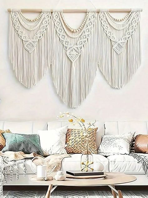 Marcrame Wall Hanging With Fringe, Bohemian Chic Handwoven Cotton Rope Tapestry For Bedroom And Living Room Decor Beige    Cotton     Home Decor, size features are:Bust: ,Length: ,Sleeve Length: Rope Tapestry, Living Room Decor Beige, Room Decor Beige, Boho Bedroom Wall Decor, Tapestry For Bedroom, Boho Tapestry, Bedroom And Living Room, Cotton Rope, Bohemian Chic