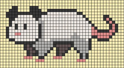 Opossum Alpha Pattern, Possum Perler Beads, 32 By 32 Pixel Art Cute, Possum Alpha Pattern, Frog Grid Pattern, Opossum Pixel Art, Possum Pixel Art, Halloween Pixel Art 32x32, Cool Pixel Art Grid