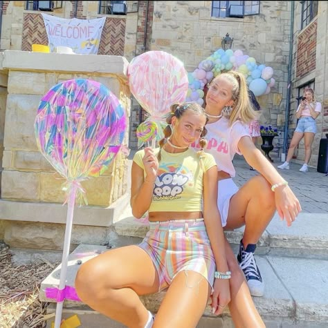 Welcome To The Sweet Life Bid Day, Candy Theme Sorority, Candy Theme Bid Day, Candyland Outfit Women, Candy Sorority Theme, Candyland Theme Outfit, Candyland Bid Day Theme, Candy Bid Day Theme, Candy Land Sorority Theme