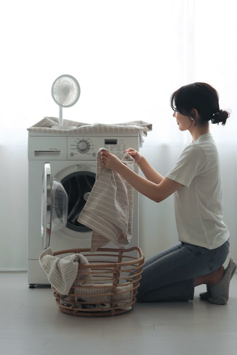 Stand Fan on Behance Laundry Accessories Decor, Laundry Aesthetic Photography, Doing Laundry Aesthetic, Romanticizing Cleaning, Laundry Aesthetic, Reading Pillow With Arms, Laundry Shoot, House Cleaning Company, Cleaning Inspiration