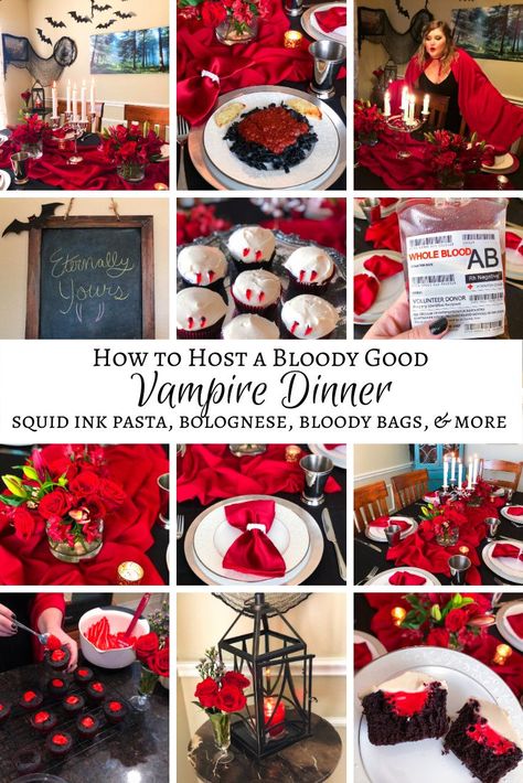 How to host a vampire dinner - recipes included! Twilight Dinner Ideas, Vampire Theme Food, Classy Vampire Party, Vampire Inspired Food, Dracula Dinner Party, Dracula Themed Food, Vampire Appetizers, Vampire Charcuterie Board, Vampire Dinner Party Food Ideas