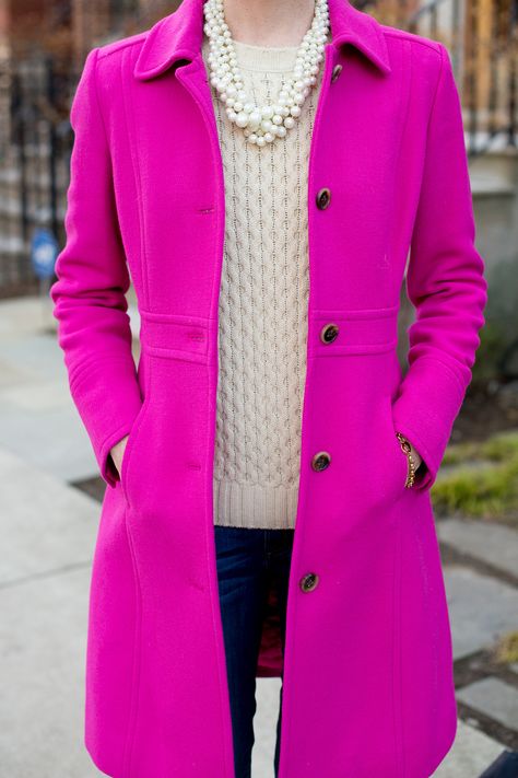 JCrew Lady Day Coat-31 Fuchsia Coat Outfit, Fushia Coat Outfit, Bright Pink Coat Outfit, Pink Outfits Women, Hot Pink Coat Outfit, Hot Pink Wool Coat Outfit, Maxi Coats For Womens Bright Pink, Fun Pink Winter Outerwear, Hot Pink Winter Coat