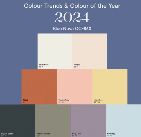 2024 Colour Of The Year, Trend Colours 2024, Colors Of 2024, Blue Nova Benjamin Moore, Colour Trends 2024 Interior, Colour Of The Year 2024, 2024 Colour Palette, 2024 Color Of The Year, 2024 Paint Color Trends