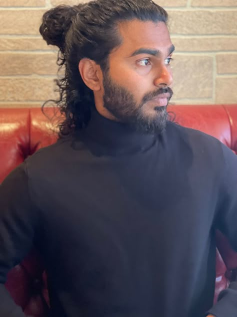 Brown Men With Long Hair, Thick Hair Drawing, Men Long Hair Bun, Man Bun Curly Hair, Arabic Hairstyles, Man Bun Top Knot, Long Curly Hair Men, High Republic, Male Faces