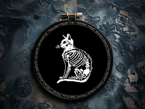 CrossStitchBay - Etsy Cross Stitch Cat Pattern Free, Skeleton Cross Stitch Pattern, Skeleton Cross Stitch, Goth Cross Stitch, Horror Cross Stitch, Gothic Cross Stitch, Cat Skeleton, Unique Cross Stitch, Stitch Diy