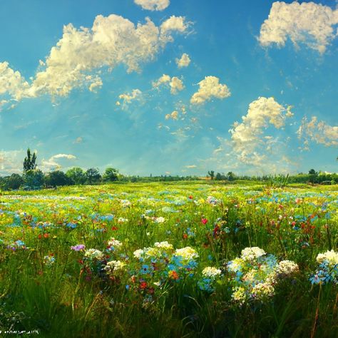 color field Painting Flowers Field, Painting Of A Field Of Flowers, Painting Fields Landscapes, Painted Field Of Flowers, Flower Field Landscape Painting, Grassy Field Drawing, Colorful Scenery Painting, Paintings Of Fields, Flower Field Mural