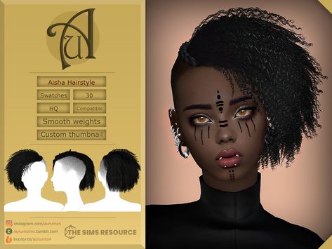 The Sims Resource - Aisha - Curly Hairstyle Curl Hair Sims 4 Cc, Sims 4 Shaved Hair, Curly Hair Shaved Side, Afro Hair Sims 4 Cc, Side Curly Hairstyles, Sims 4 Afro Hair, Sims 4 Curly Hair, Shaved Pixie, Female Hairstyles