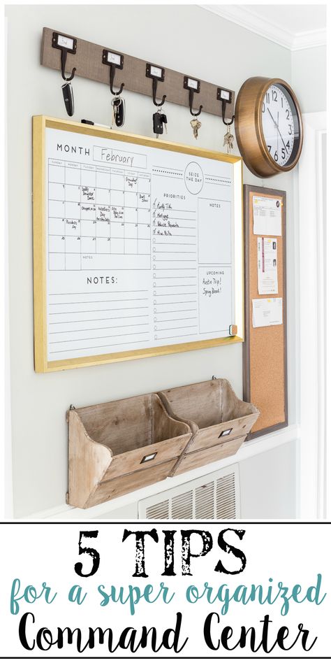 A junk-filled kitchen wall gets a drastic makeover with a simple command center using smart ways to keep mail, schedules, keys, and documents organized. #commandcenter #organization #mailorganizing Simple Command Center, Organize Bills, Organization Wall, Home Command Center, Command Centers, Family Organization, Wallpaper Minimal, Kitchen Ikea, Family Command Center