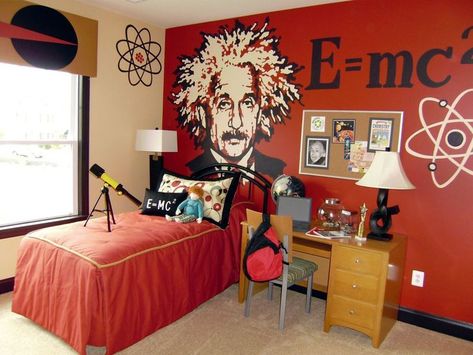 Einstein bedroom --- I just geeked out Science Boys Room, Science Bedroom Decor, Science Room Decor, Science Bedroom, Modern Room Design, Science Room, Science Design, Science Decor, Themed Kids Room