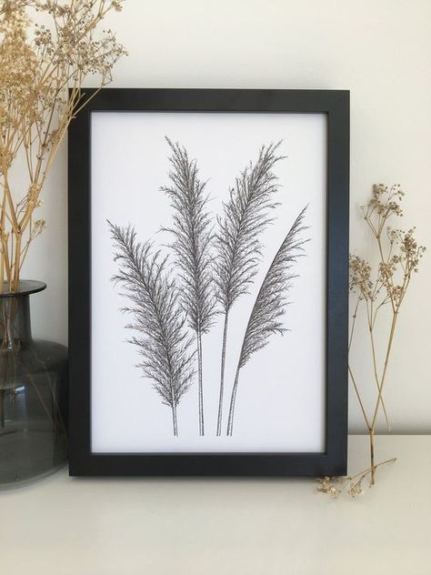 Grass Tattoo, Grass Drawing, Wall Art Illustration, Grass Flower, Flower Art Print, Plant Drawing, Krishna Painting, Illustration Poster, Flower Prints Art