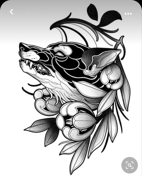 Blackwork Tattoo Stencil, Blackwork Wolf Tattoo, Neo Traditional Blackwork, Neo Traditional Black And Grey, Neo Traditional Wolf, Neo Traditional Tattoo Design, Blackwork Tattoo Design, Neo Traditional Art, Fox Tattoo Design