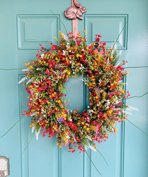 Wildflower Spring Summer Wreath for Front Door Colorful - Etsy Front Door Summer Wreaths, Front Door Summer Decor Ideas, Year Round Wreaths For Front Door, Summer Wreaths For Front Door Diy, Front Door Wreaths Year Round, Summer Front Door Decor, Summer Wreath For Front Door, Holly Springs Nc, Peonies Wreath