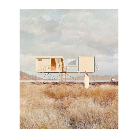 Klaudia Radlinska’s Instagram photo: “A small cabin. Throughout the pandemic, we could observe how people around the world have turned towards nature as it has become our…” Tensile Pavilion, Architecture Renders, Digital Architecture, Photoshop Rendering, Digital Collages, Architecture Collage, Collage Techniques, Architecture Graphics, Architecture Rendering