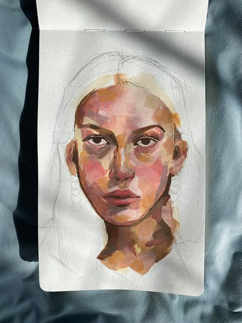 How To Paint Faces, Gouache Face Painting, Portrait Painting Gouache, Gouache Painting Portrait, Gouache Face Tutorial, Gouache Person, Gouache Face, Gouche Painting Faces, Gouache Portrait Painting