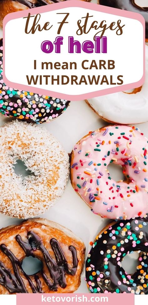 Did you know there are 7 stages of carb withdrawals. Otherwise known as the keto flu here are 7 tips for dealing with withdrawals from carbohydrates to help you along the way to healthier eating. #keto #carnivore #lowcarb #nosugar Stages Of Keto, Carb Craving Replacement, Keto Carb Count Chart, Low Carb Benefits, Zero Carb Zero Sugar Foods, Carb Free Diet, 1200 Calorie Diet Meal Plans, Carb Cravings, Craving Carbs