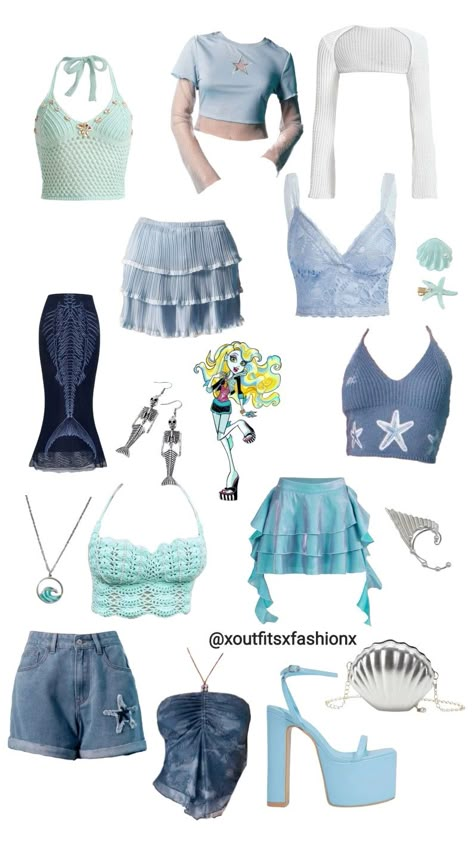 Lagoon Outfit Ideas, Lagoona Blue Costume Ideas, H2o Mermaids Costume, Mermaid Theme Outfit Women, Lagoona Blue Fashion, Mermaid Mom Outfit, Water Sign Outfits, Y2k Mermaid Outfit, Aquatic Outfit Ideas