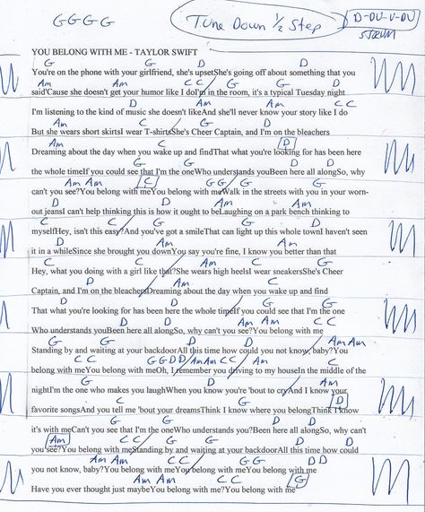 You Belong With Me (Taylor Swift) Guitar Chord Chart - Tune down 1/2 step You Belong With Me Ukulele Chords, Idk You Yet Guitar Chords, Taylor Swift Acoustic Guitar, Prom Queen Guitar Chords, E7 Ukulele Chord, You Belong With Me Guitar Chords, Lover Guitar Chords, Enchanted Taylor Swift Guitar Chords, Taylor Swift Song Guitar Chords