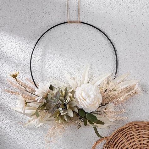 Weldomcor Artificial Floral Wreath for Front Door Floral Hoop Wreath Decor with White Flowers Green Leaves Garland Spring Wall Window Home Hanging Decorations : Amazon.ca: Home Floral Hoop Wreath, Leaves Garland, Easter Door Decor, White Rose Flower, Spring Door Wreaths, Flower Ear, Wall Window, Floral Hoops, Flowers Green