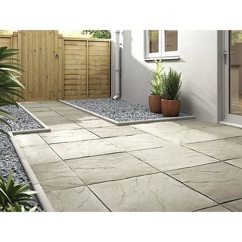 Marshalls Pendle Riven Grey 600 x 600 x 38 mm Paving Slab | Wickes.co.uk Laying A Patio, Grey Paving, Indian Sandstone, Garden Fence Panels, Patio Slabs, Front Gardens, Shed Base, Hawaiian Decor, Paved Patio