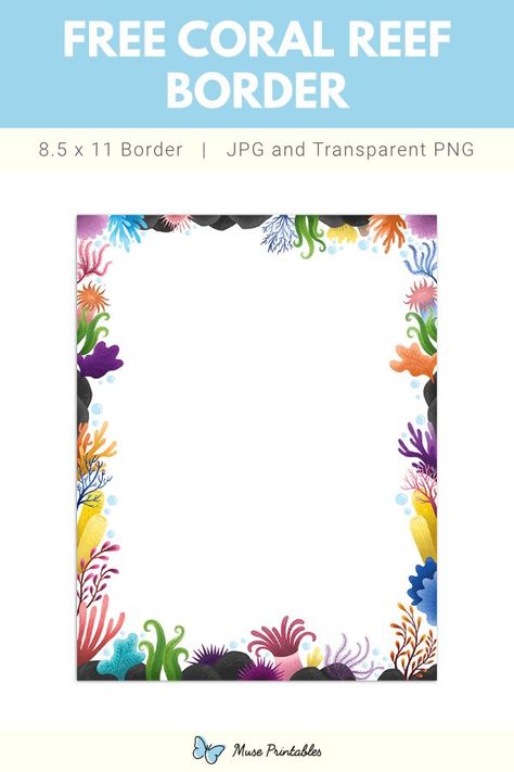 Printable Border, Page Borders, Coral Reef, Microsoft Word, Png Transparent, Letter Size, Free Printable, Free Printables, Microsoft