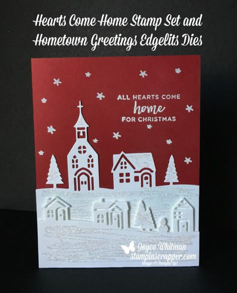 Stampin Up Hearts Come Home, Christmas Village Card, Papercraft Christmas Cards, Stampin Up Weihnachten, Christmas Card Inspiration, Homemade Christmas Cards, Stampin Up Christmas Cards, Christmas Hearts, Handmade Christmas Cards