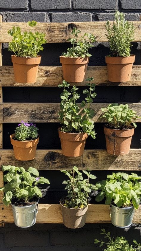 Grow fresh herbs at home with a DIY pallet herb garden! This eco-friendly project repurposes wooden pallets into a functional, stylish herb garden for your backyard, patio, or balcony. Perfect for those who love gardening and want to grow their own herbs in a sustainable way. 🌱🛠 #PalletHerbGarden #DIYGardening #EcoFriendlyLiving #SustainableHome Porch Herb Garden, Pallet Herb Garden, Herbs At Home, Herb Garden Pallet, Eco Friendly Living, Sustainable Home, Diy Pallet, Wooden Pallets, Herb Garden