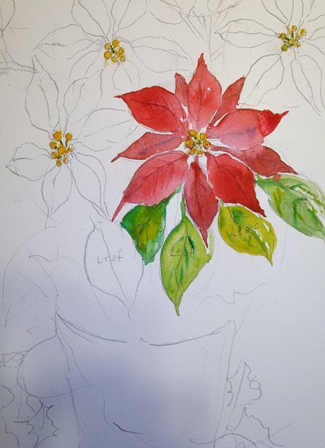 How To Paint A Poinsettia, Watercolor Pointsetta, Poinsettia Cards, Learn Watercolor Painting, Watercolor Flowers Tutorial, Learn Watercolor, Winter Watercolor, Watercolor Lessons, Diy Watercolor Painting