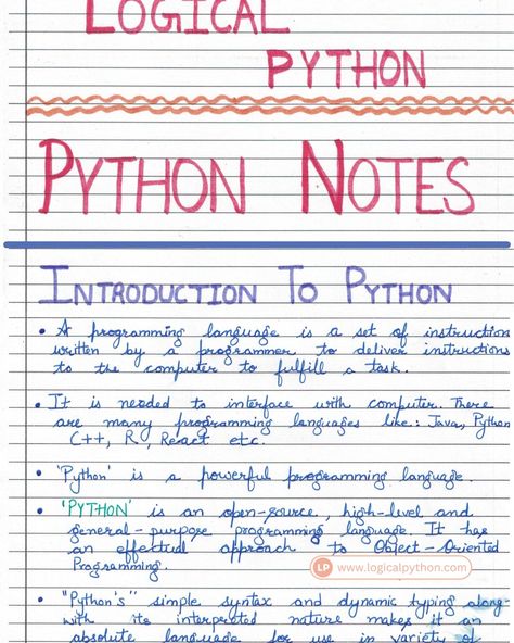 Python Notes, Coding Notes, Engineering Website, Computer Course, Python Code, Coding Bootcamp, Python Programming, Handwritten Notes, Syntax