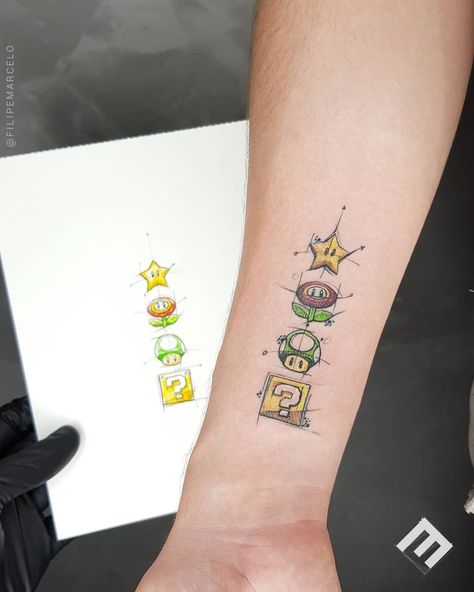 150 Tattoo, Minion Tattoo, Super Mario Tattoo, Nintendo Tattoo, Pixel Tattoo, Mario Tattoo, Icon Tattoo, Zelda Tattoo, Gamer Tattoos