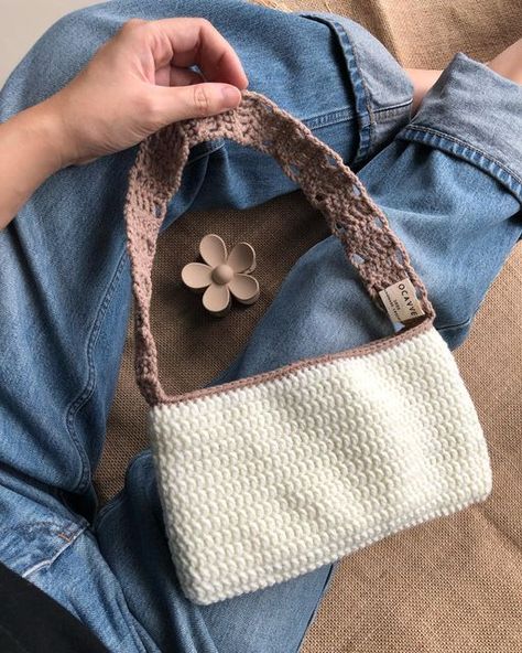 Spring Crochet Beige Shoulder Bag, Small Crochet Bags, Brown Knitted Crochet Shoulder Bag, Shoulder Bag Crochet, Mini Crochet Bag, Handmade Beige Crochet Yarn Bag, Handmade Beige Crochet Shoulder Bag, Eco-friendly Beige Crochet Shoulder Bag, Crochet Mini Bag